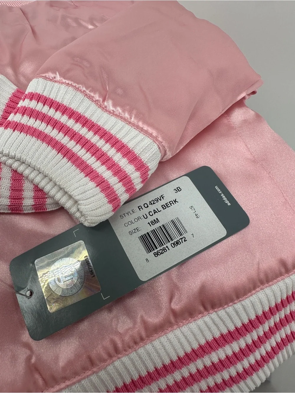 NWT Adidas pink satin U CAL BERKLEY letterman jacket